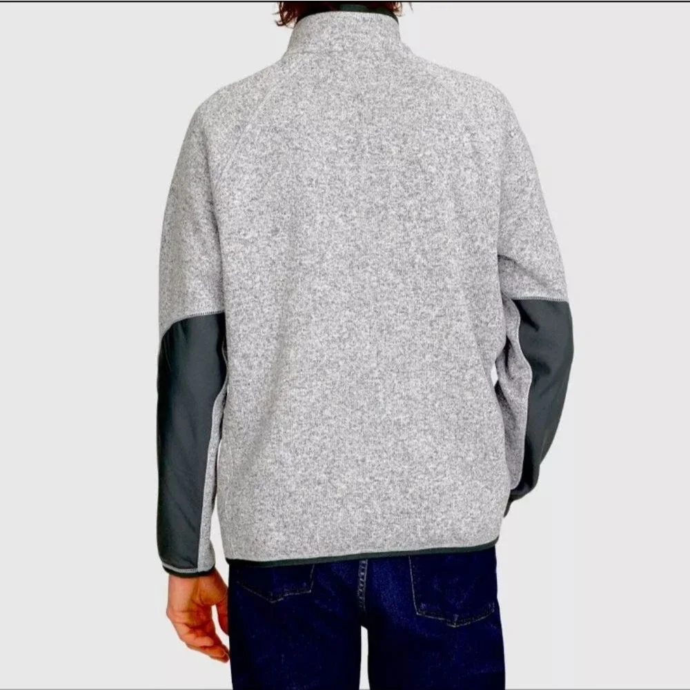 J.Crew Sweater Fleece Button Mock neck Pullover Sweatshirt Light Grey Nordic XL